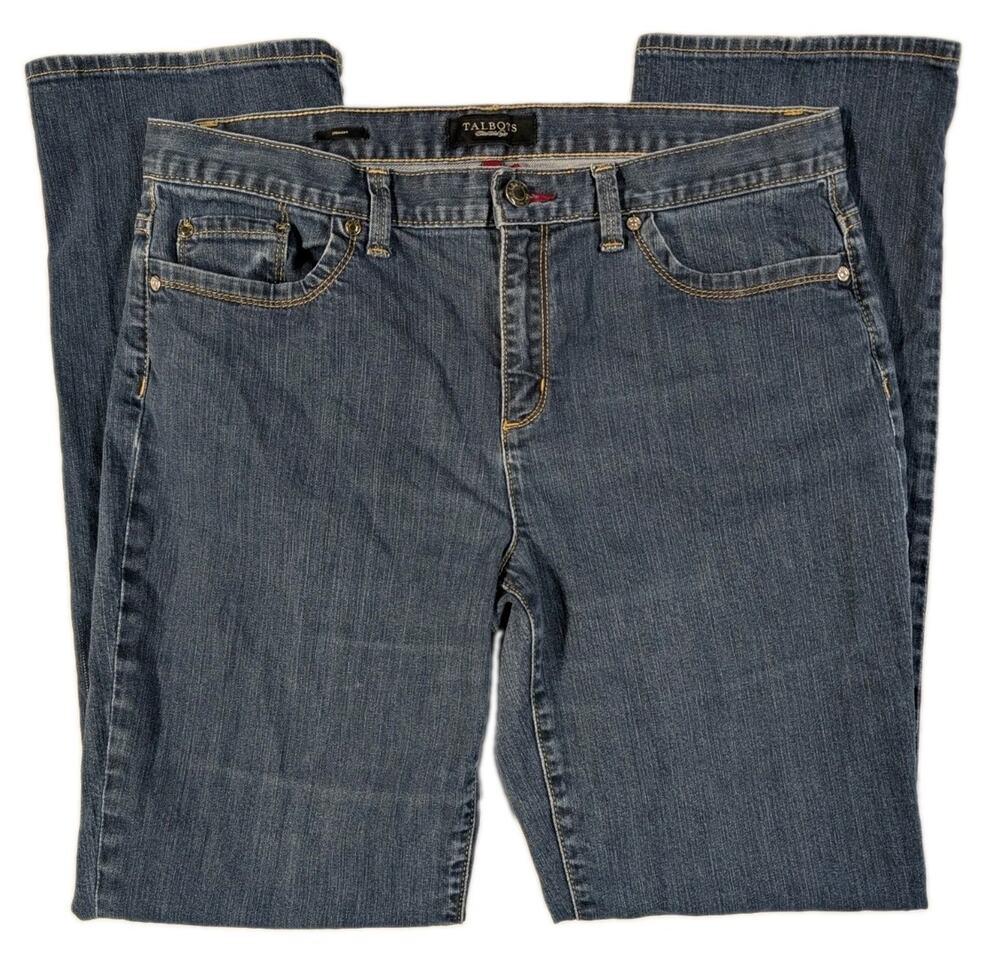 Talbots Straight Leg Jeans Womens Size 12 Blue Denim Stretch Cotton Blend